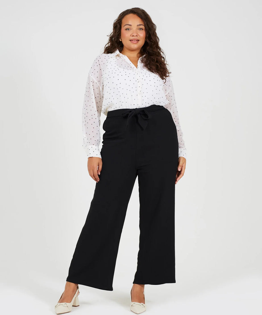 PLUS SIZE BELTED BLACK BOOTCUT TROUSERS