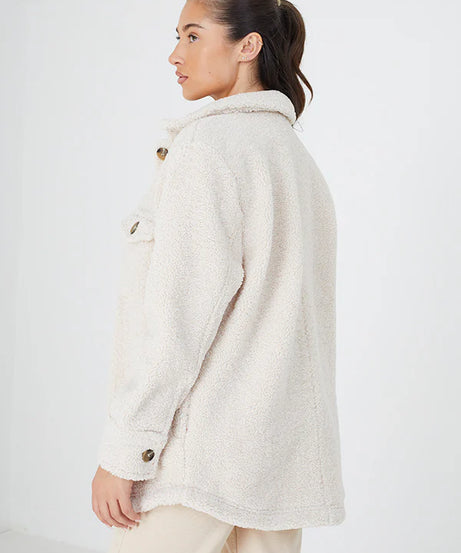 OVERSIZED FAUX FUR BUTTON THROUGH SHACKET