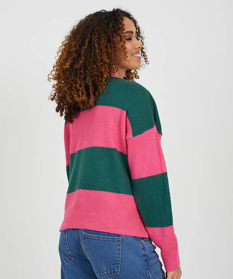 CHRISTMAS STRIPE CARDIGAN WITH SEQUIN APPLIQUE