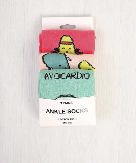 NOVELTY AVOCADO DESIGN THREE PACK SOCKS