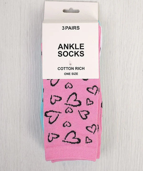 THREE PACK HEART DESIGN ANKLE SOCKS