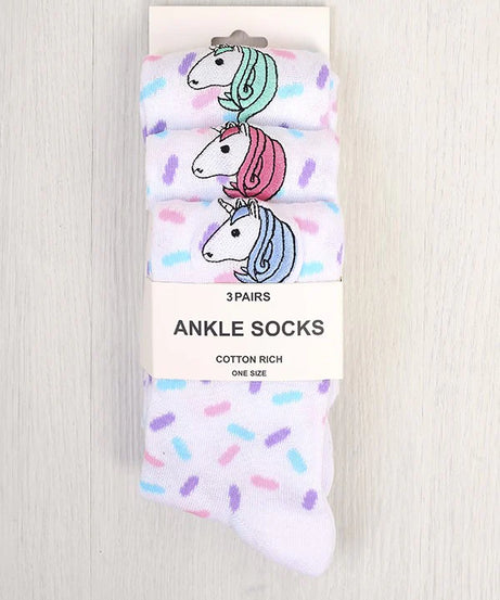 SPRINKLE DESIGN UNICORN EMBROIDERY THREE PACK SOCKS
