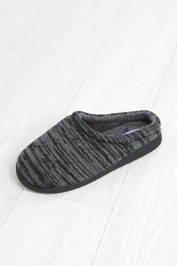 GREY FAUX SUEDE BORG LINED SLIPPERS