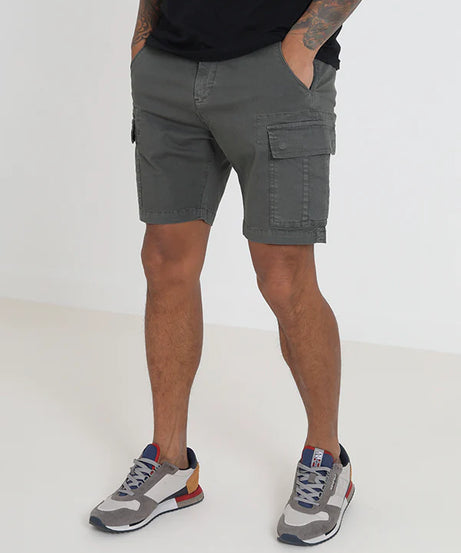 REGULAR MID GREY POCKET DETAIL CARGO SHORTS